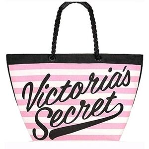 Victoria's Secret Beach Bag Weekender Striped Pink and Black Tote NWT